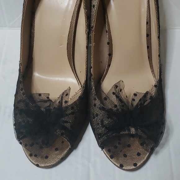 Heart In D Peep Toe Black Tan Pokadot Heels - Picture 6 of 16